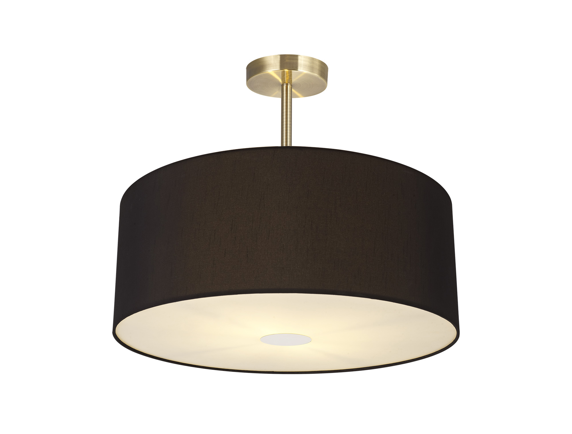 Baymont 50cm Semi Flush 3 Light Antique Brass, Midnight Black/Green Olive, Frosted Diffuser